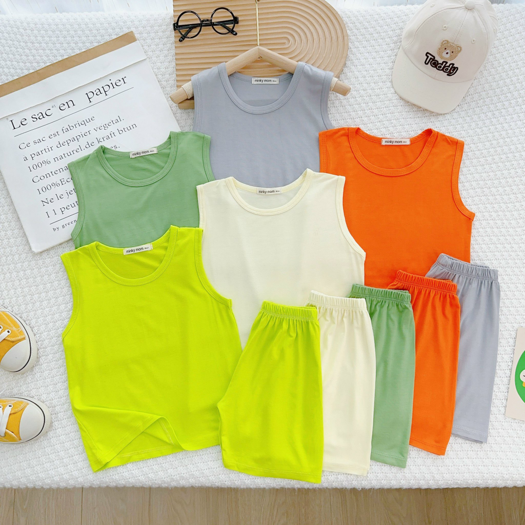 Bộ ba lỗ trơn  Minky Mom, màu sắc tươi sáng, vải thun lạnh mềm mát cho bé yêu