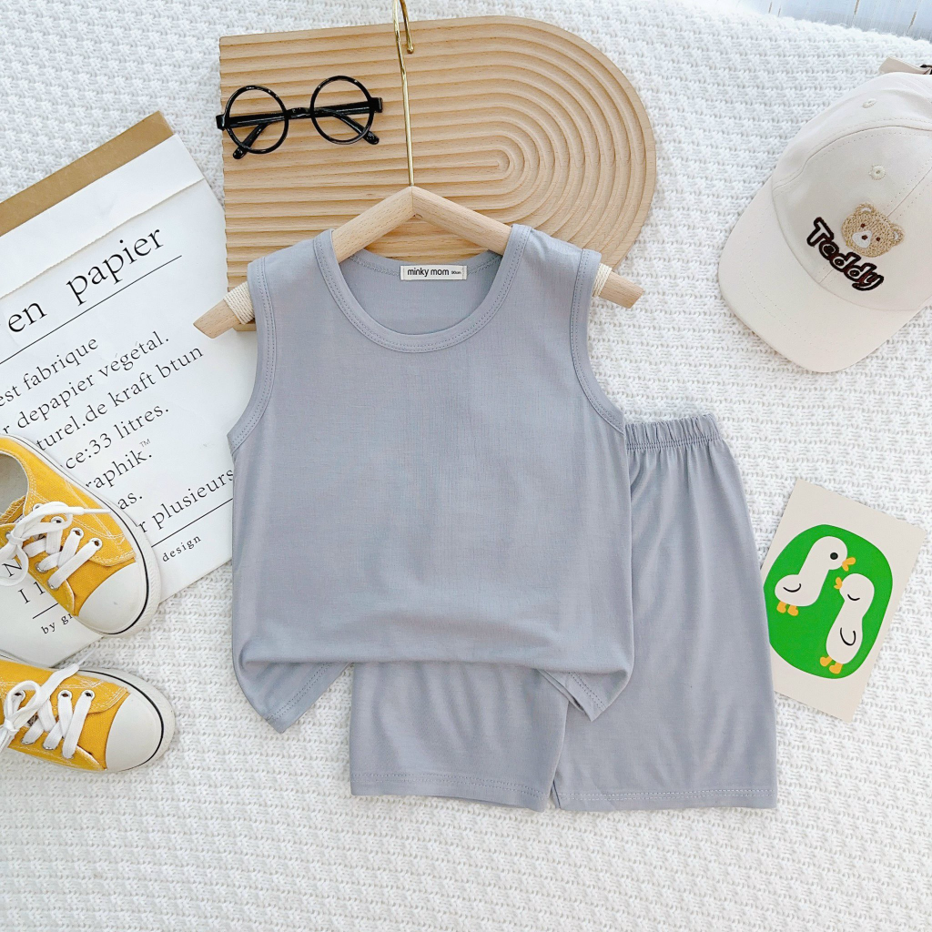 Bộ ba lỗ trơn  Minky Mom, màu sắc tươi sáng, vải thun lạnh mềm mát cho bé yêu