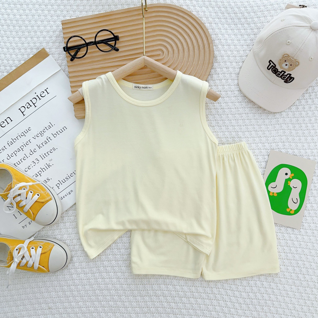 Bộ ba lỗ trơn  Minky Mom, màu sắc tươi sáng, vải thun lạnh mềm mát cho bé yêu