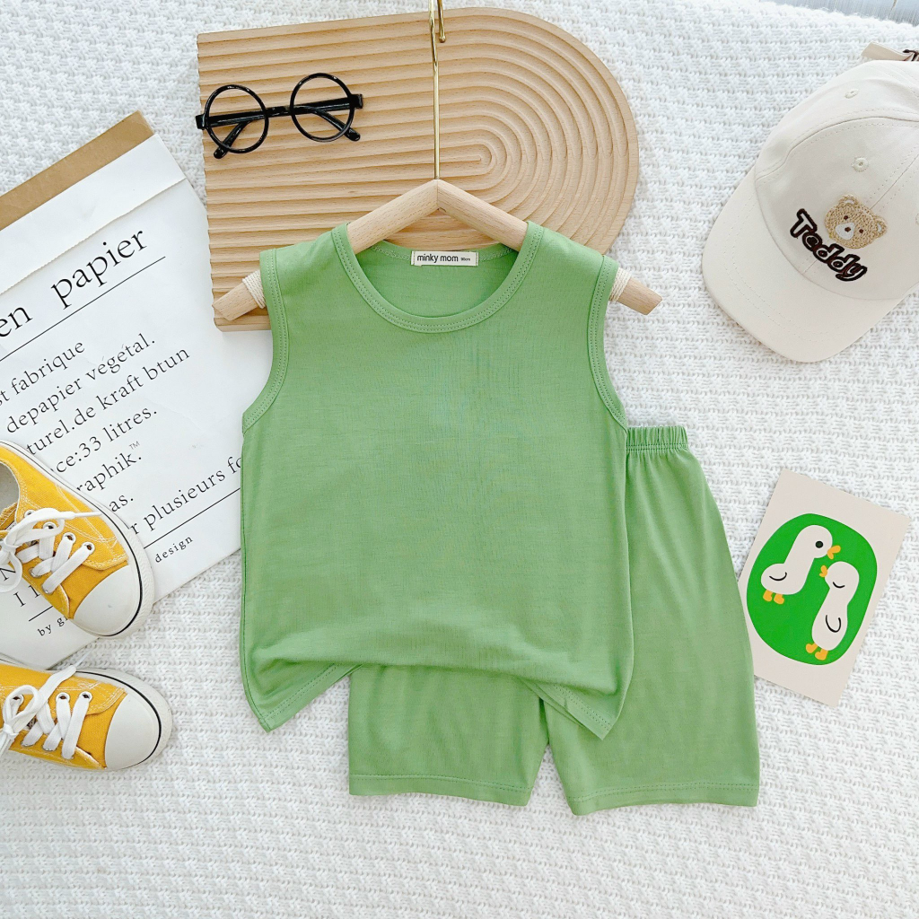 Bộ ba lỗ trơn  Minky Mom, màu sắc tươi sáng, vải thun lạnh mềm mát cho bé yêu