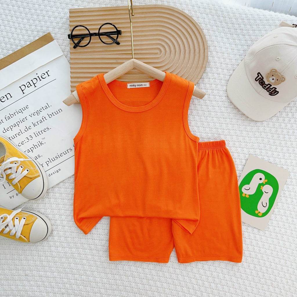 Bộ ba lỗ trơn  Minky Mom, màu sắc tươi sáng, vải thun lạnh mềm mát cho bé yêu