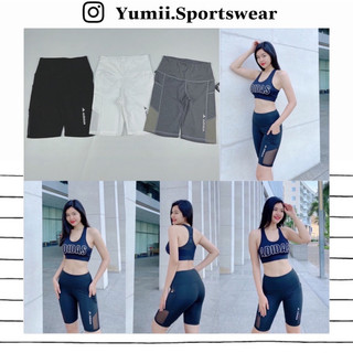 Quần ngố thể thao tập gym yoga nữ - quần ngố biker thể thao das phối lưới, có túi 2 bên cực xinh, mềm mịn