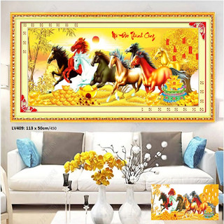 Tranh đính đá mã đáo thành công - 113x50cm 100x54cm lv535 lv409 lv186 vs282 tranh ngựa chưa đính đá