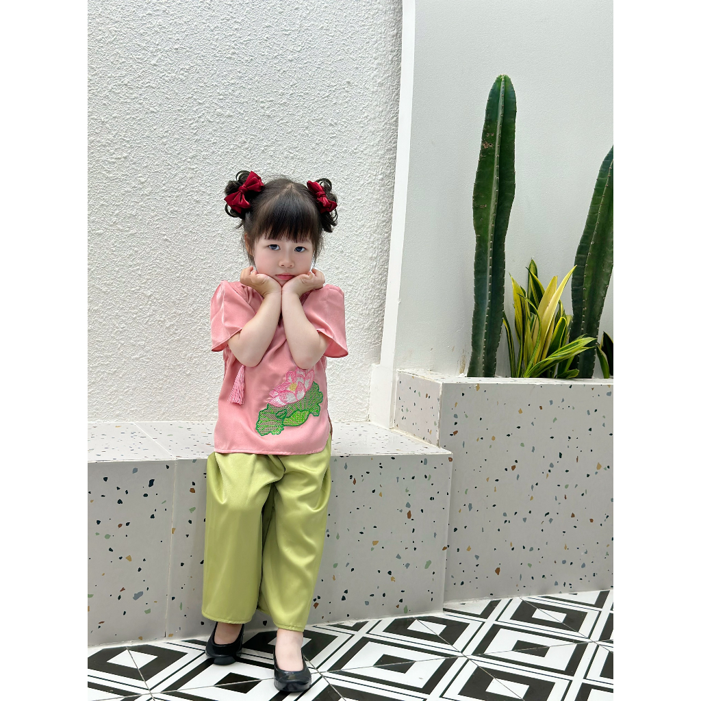 BG679-BỘ ÁO HOA SEN BÀ BA LỤA 5 MÀU CHO BÉ