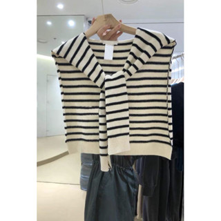 Khăn Choàng Cổ Dệt Kim Họa Tiết Kẻ Sọc Trắng Đen Thanh Lịch Cho Nữ