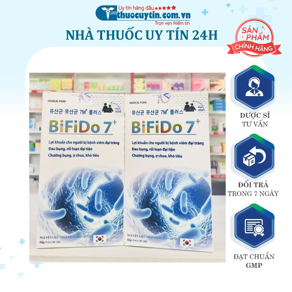 MEN VI SINH Bifido 7+ Bổ sung chủng lợi khuẩn, viên đại tràng, táo bón Hộp 30 viên