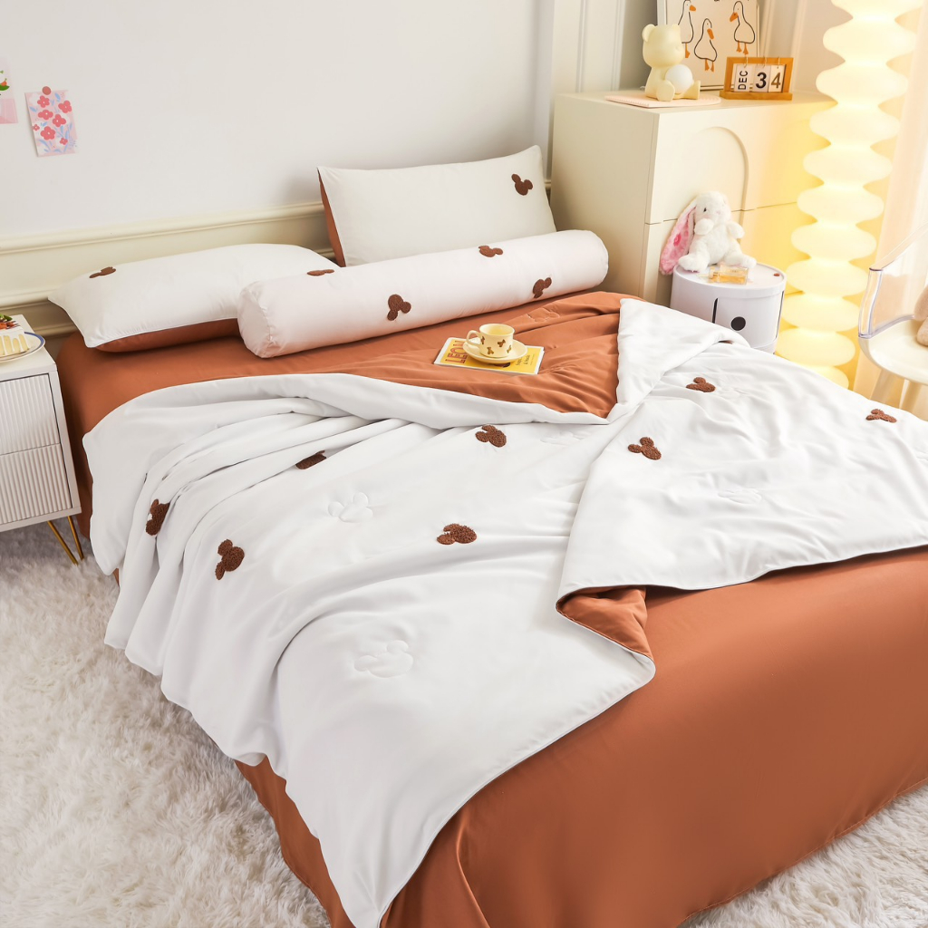 Combo 5 món chăn ga gối cotton cao cấp thuê gấu cute siêu xịn Moonbeddingshop