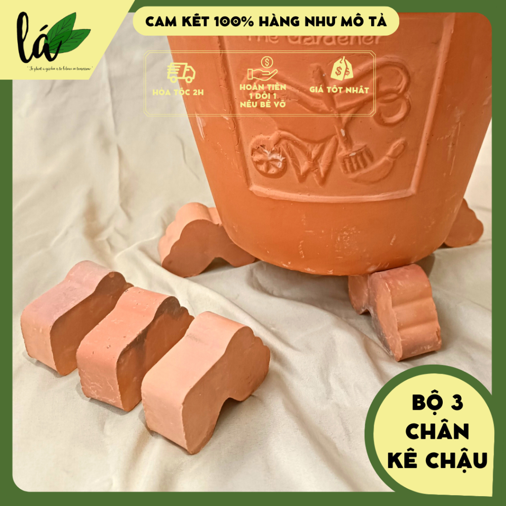 Bộ 3 đế kê chậu đất nung, chân kê chậu, chân đế kê chậu trồng cây