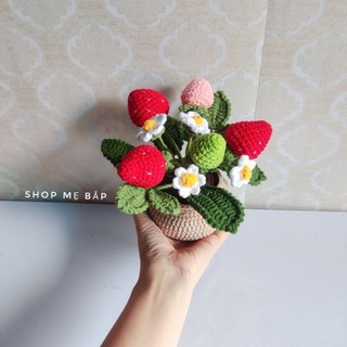 Chậu dâu tây bằng len, chậu dâu để bàn ,treo xe, treo khung cửa, để bàn , trang trí .
