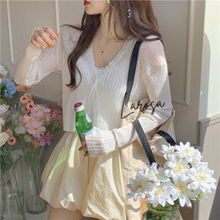 Áo khoác len mỏng , áo khoác len cardigan dáng ngắn 1 cúc cổ V màu đen màu trắng vải len QCCC siêu mịn không xù Larosa