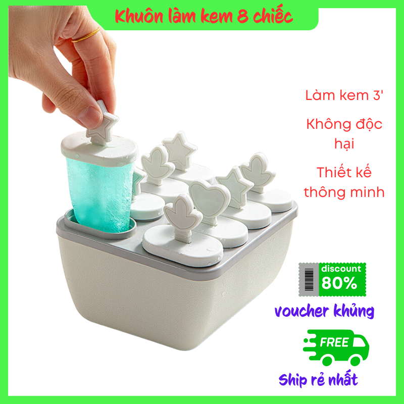 Khuôn làm kem, khay làm kem silicon làm được 8 cái/ lần, chất liệu an toàn thân thiện môi trường và sức khoẻ