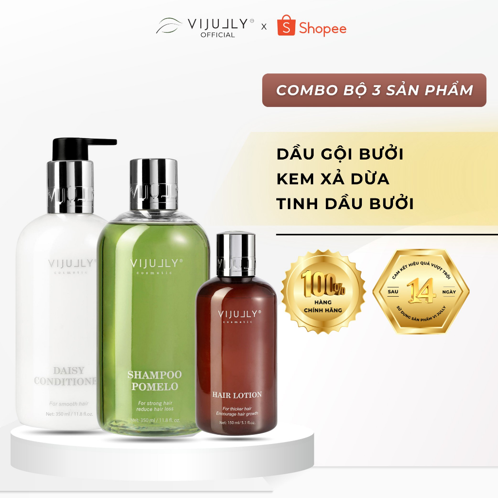 ComBo Bộ 3 Sản Phẩm: Dầu Gội Bưởi , Dầu Xả Dừa và Tinh Dầu Xịt Bưởi VIJULLY Cao Cấp - Dưỡng Tóc Dài Nhanh, Phục Hồi Tóc