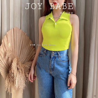 Áo croptop ba lỗ cổ bẻ JOY BABE🌵cúc áo tháo rời style basic cá tính,kiểu nút gài cổ trụ đen ba lổ cọc tay CROB 4 SALE