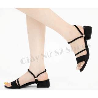 Giày cao gót 5 phân quai ngang phối dây mảnh xéo gót V mang 2 kiểu