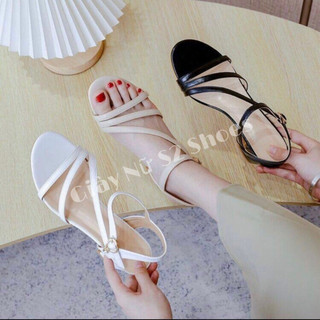 Giày cao gót 5, 7 phân quai 3 dây xéo kiểu hở gót khóa hạt