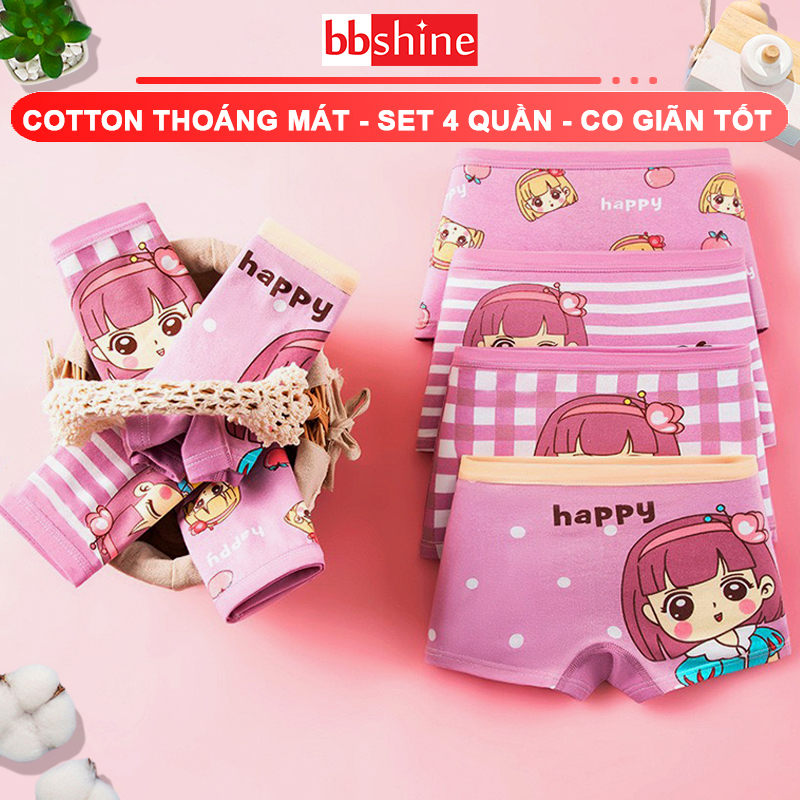 Quần chip bé gái chất cotton cao cấp BBShine, Set 4 quần chip đùi bé gái nhiều màu sắc đáng yêu – C027