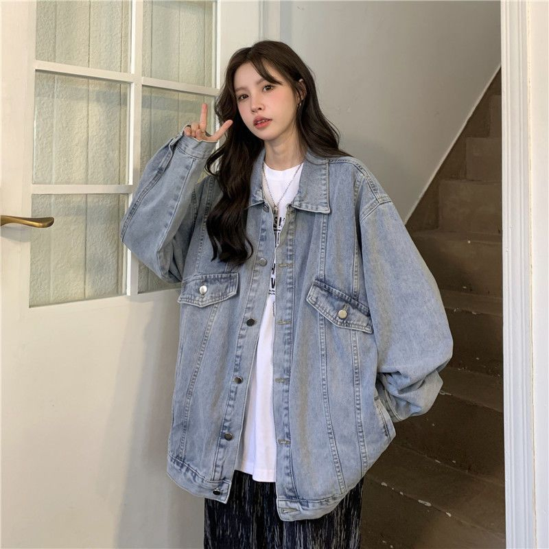 Áo Khoác Nữ Jean MIAA  unisex Form Rộng Nam Nữ , Áo khoác bò nữ form rộng chất jean dày dặn  Màu Xanh và Đen