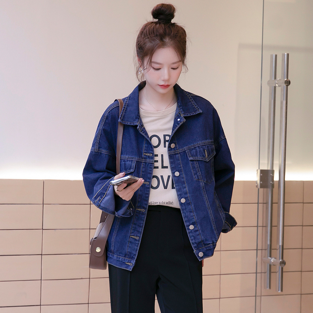 Áo Khoác Nữ Jean MIAA  unisex Form Rộng Nam Nữ , Áo khoác bò nữ form rộng chất jean dày dặn  Màu Xanh và Đen