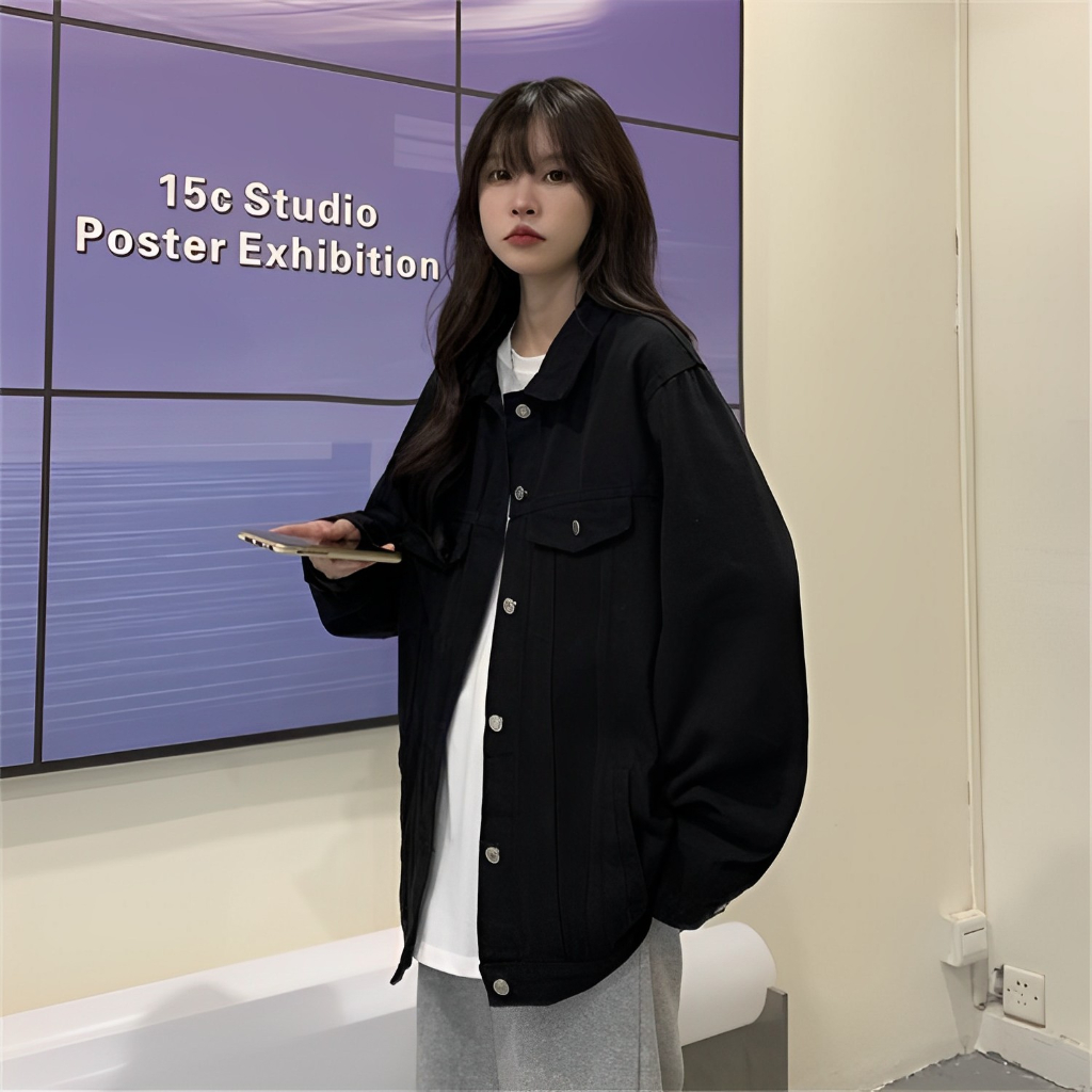 Áo Khoác Nữ Jean MIAA  unisex Form Rộng Nam Nữ , Áo khoác bò nữ form rộng chất jean dày dặn  Màu Xanh và Đen