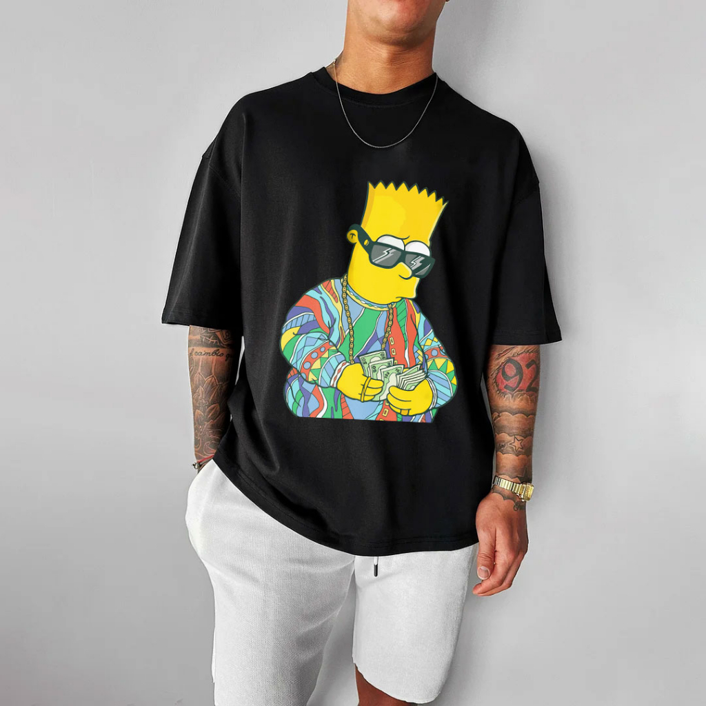 Áo Thun Unisex Simpson Đại Gia Dân Chơi Đường Phố Form Rộng Chất Vải Co Giãn Thoáng Mát Mềm Mịn