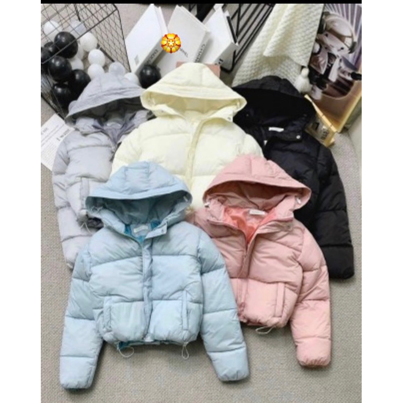 Áo phao béo dáng ngắn có mũ