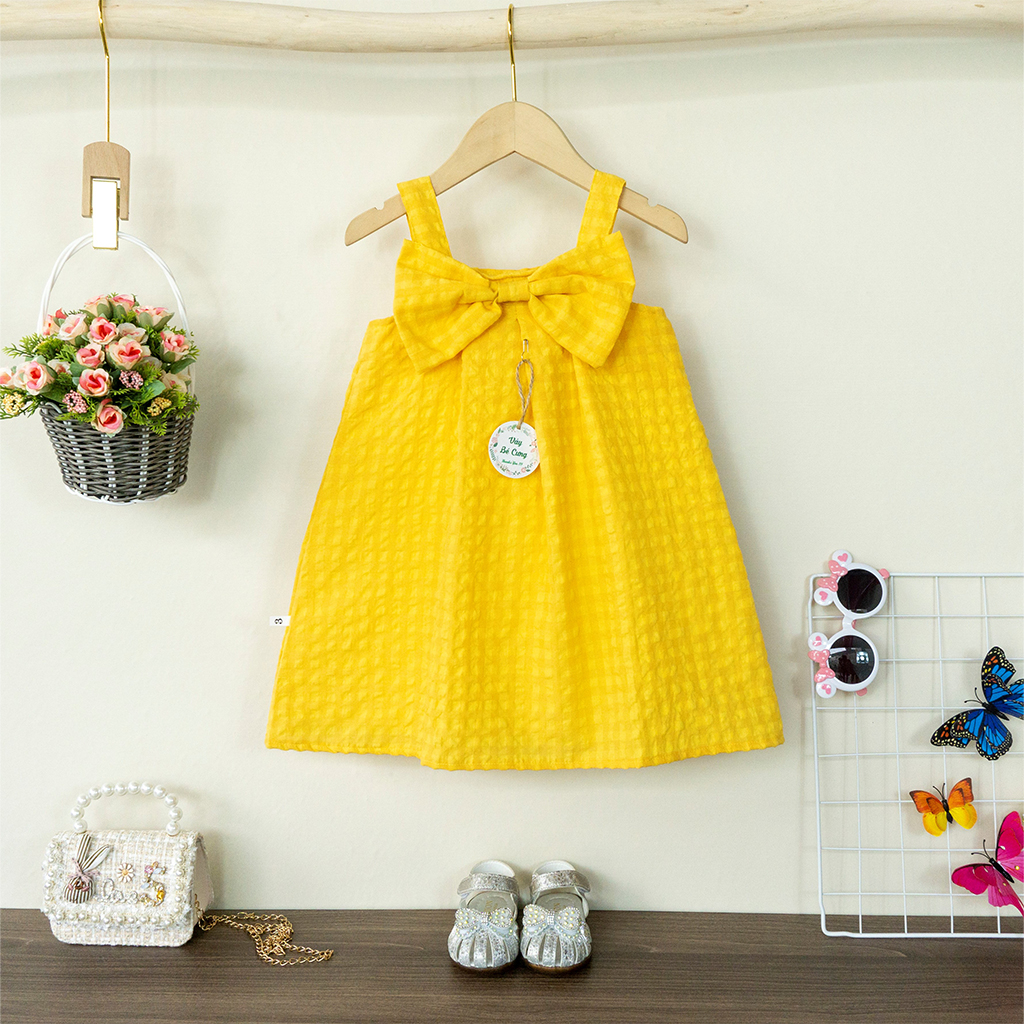 Váy bé gái, đầm bé gái kẻ Caro có nơ dễ thương cho bé