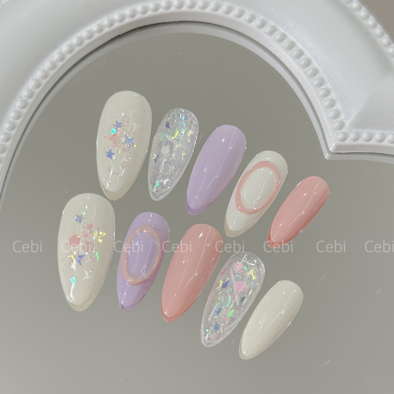 Nailbox thiết kế C801 mùa hè pastel ẩn nhũ vẽ nổi Hàn Quốc đi học cebi.nailbox