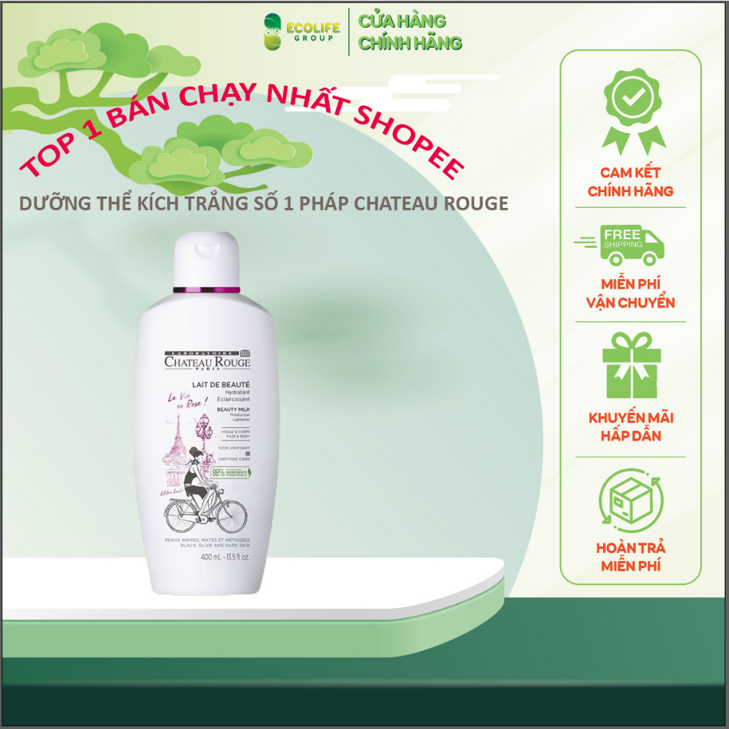 Dưỡng ẩm chống nứt nẻ - Kích trắng da - Loại bỏ tế bào chết body Chateau Rouge - 400ML