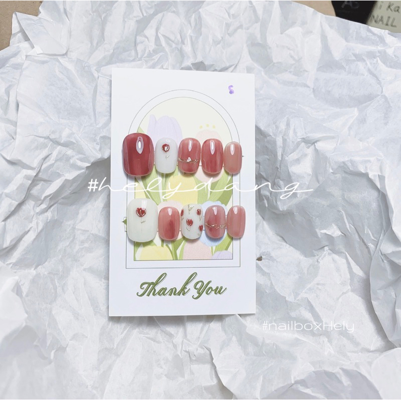 Nailbox Hely - Móng tay giả thiết kế hoa hồng tráng gương - kèm keo, dũa