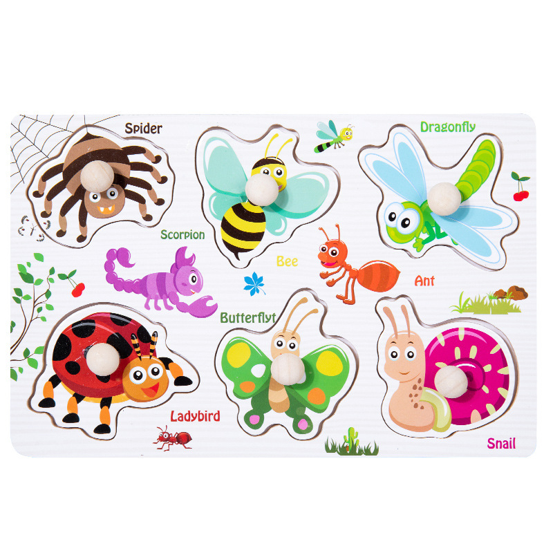 Bảng ghép hình núm gỗ kích thước 22x15cm giúp bé phát triển kỹ năng, tiếng Anh - Đồ chơi Montessori A1studiokids