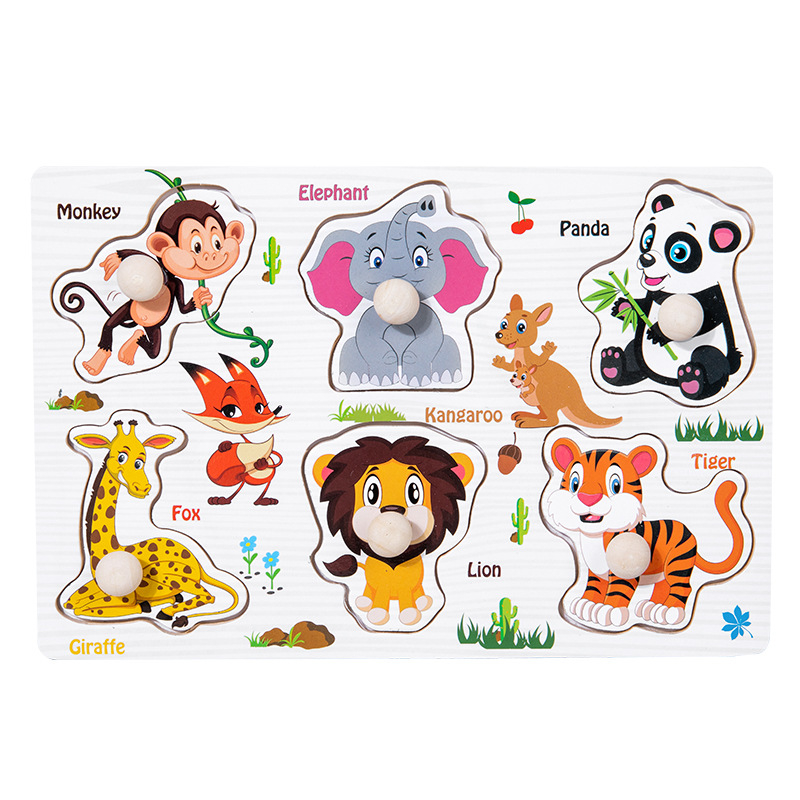 Bảng ghép hình núm gỗ kích thước 22x15cm giúp bé phát triển kỹ năng, tiếng Anh - Đồ chơi Montessori A1studiokids