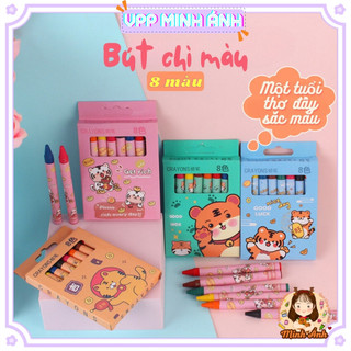 Bút sáp màu cho bé tập vẽ tranh, hộp 8 bút màu sáp đồ dùng học tập văn phòng phẩm dễ thương, quà tặng học sinh đi học