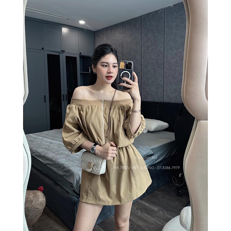 Set jum nâu tây trễ vai siêu hot KAB có lót quần