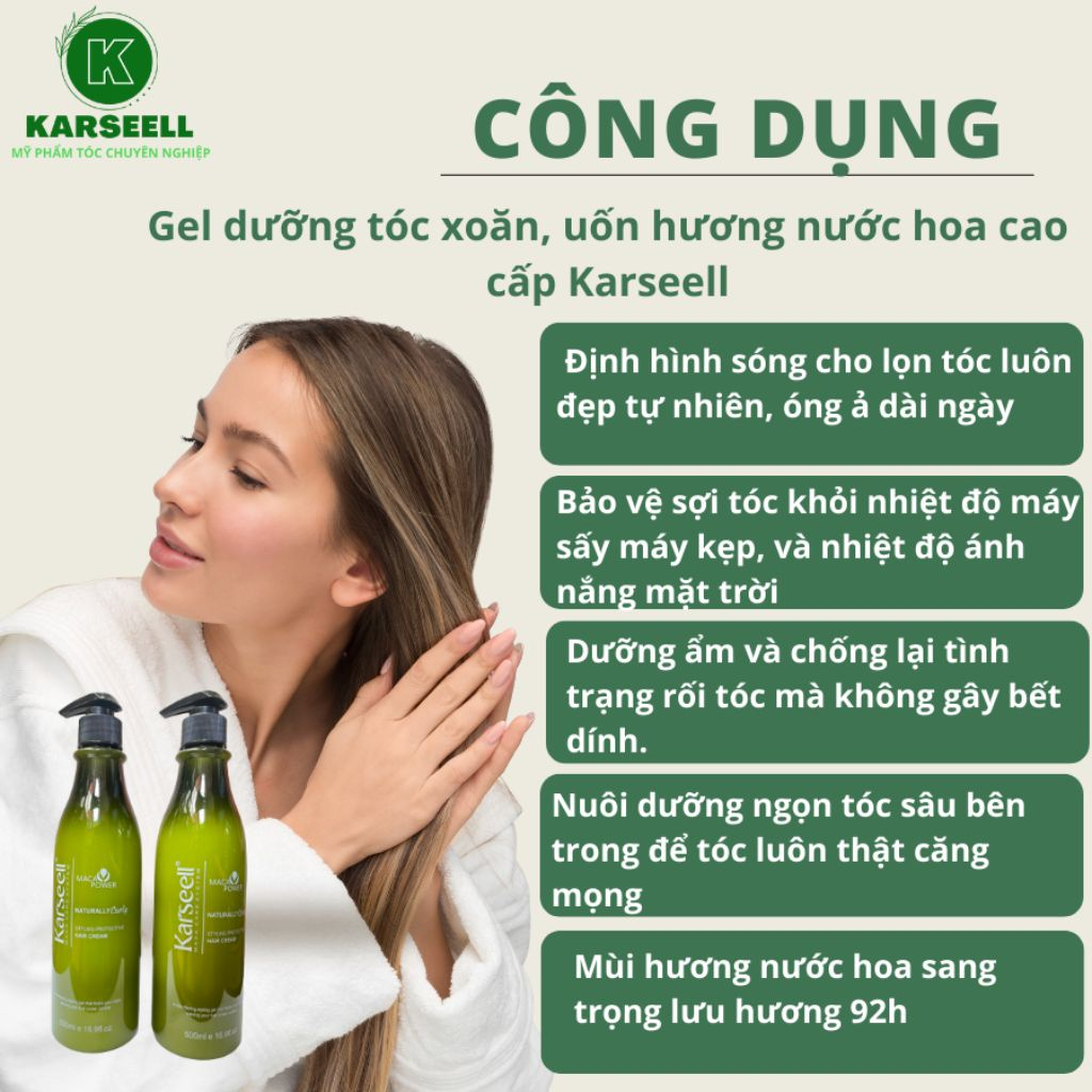 Kem Xả Khô Tạo Sóng Xoăn - Gel Bóp Xoăn KARSEELL 500ML CHÍNH HÃNG CARA SHOP