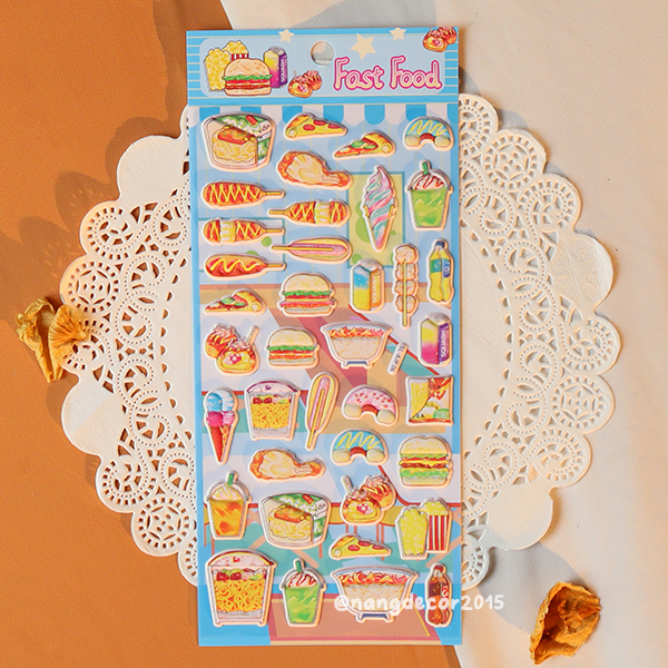 Hình dán sticker nổi 3D | Món ăn, Thức uống 01 | hoạt hình dễ thương chống nước cho bé trai, bé gái | Nắng Decor