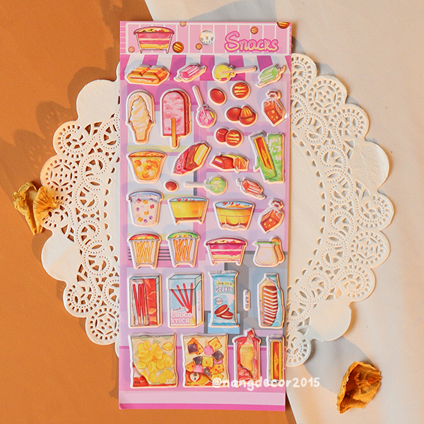 Hình dán sticker nổi 3D | Món ăn, Thức uống 01 | hoạt hình dễ thương chống nước cho bé trai, bé gái | Nắng Decor