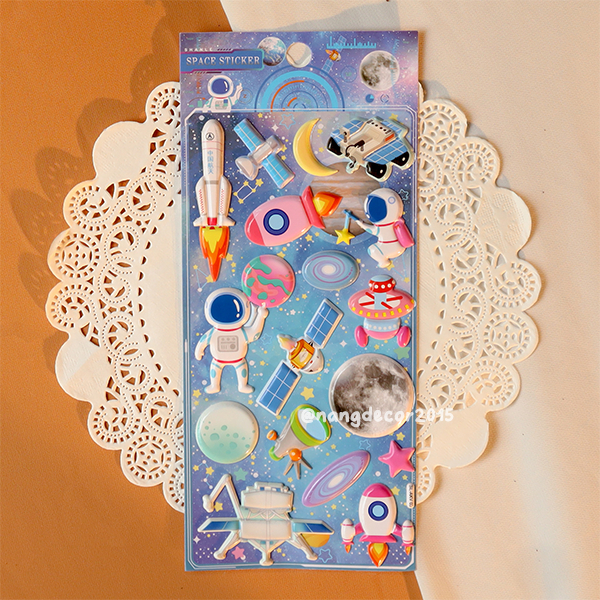 Hình dán sticker nổi 3D | Phi Hành Gia 01 |  hoạt hình dễ thương chống nước cho bé trai, bé gái | Nắng Decor
