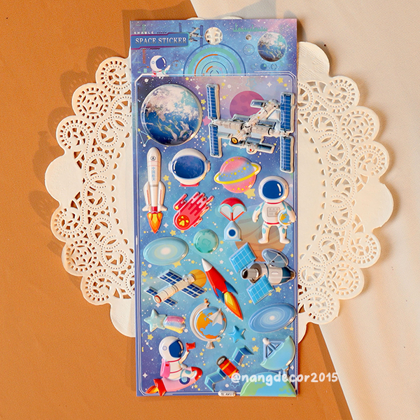 Hình dán sticker nổi 3D | Phi Hành Gia 01 |  hoạt hình dễ thương chống nước cho bé trai, bé gái | Nắng Decor