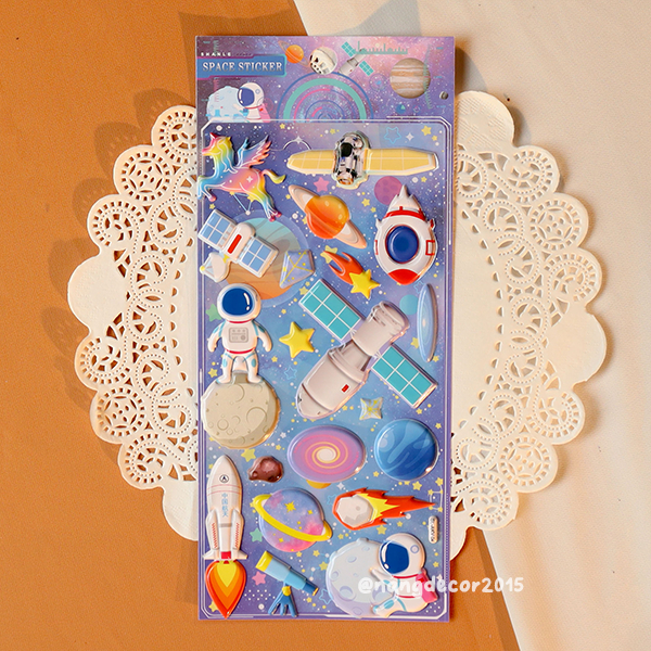 Hình dán sticker nổi 3D | Phi Hành Gia 01 |  hoạt hình dễ thương chống nước cho bé trai, bé gái | Nắng Decor