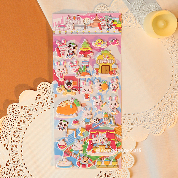 Hình dán sticker nổi 3D | Công Viên Thỏ 01 | hoạt hình dễ thương chống nước cho bé trai, bé gái | Nắng Decor