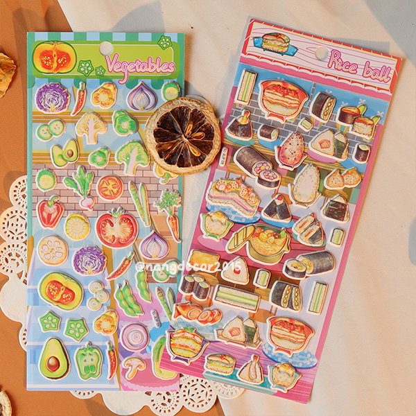 Hình dán sticker nổi 3D | Món ăn, Thức uống 01 | hoạt hình dễ thương chống nước cho bé trai, bé gái | Nắng Decor