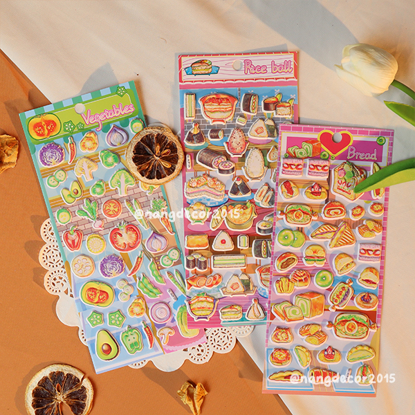 Hình dán sticker nổi 3D | Món ăn, Thức uống 01 | hoạt hình dễ thương chống nước cho bé trai, bé gái | Nắng Decor