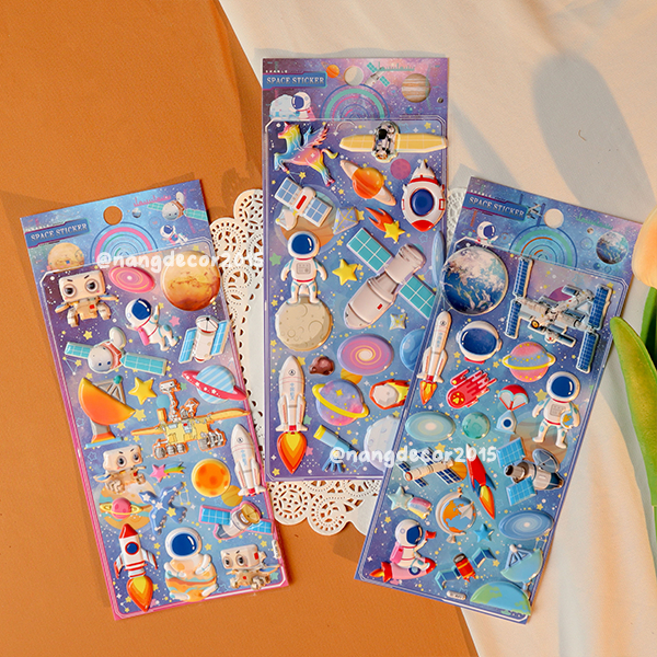 Hình dán sticker nổi 3D | Phi Hành Gia 01 |  hoạt hình dễ thương chống nước cho bé trai, bé gái | Nắng Decor