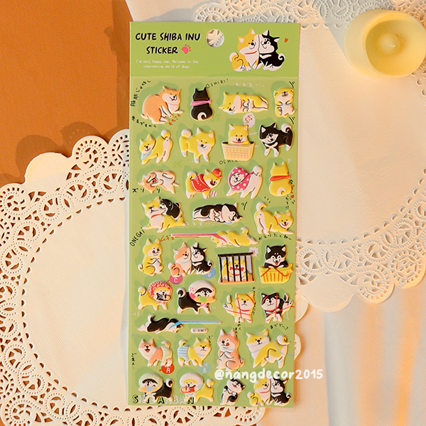 Hình dán sticker nổi 3D | Shiba Inu | hoạt hình dễ thương chống nước cho bé trai, bé gái | Nắng Decor