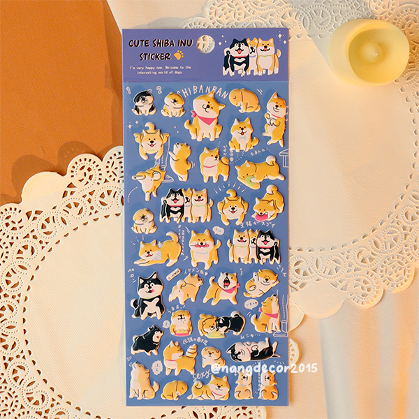 Hình dán sticker nổi 3D | Shiba Inu | hoạt hình dễ thương chống nước cho bé trai, bé gái | Nắng Decor