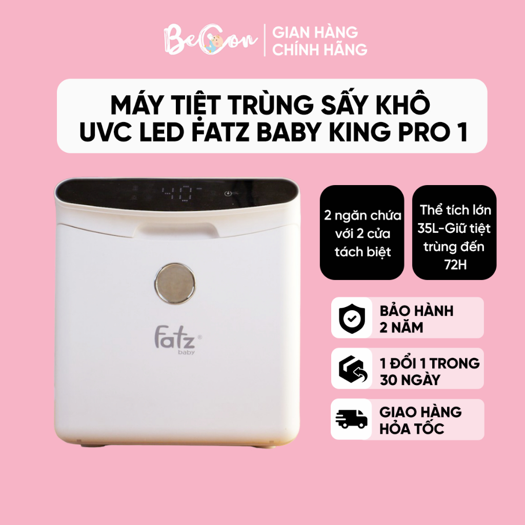 Máy tiệt trùng sấy khô UVC LED Fatz Baby King Pro 1 35L 2 trong 1 FB4816SL, chức năng hẹn giờ, 2 ngăn chứa tiện lợi