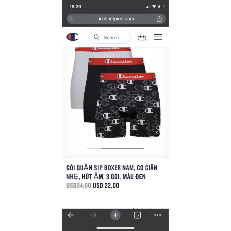 Sét 3 quần sịp đùi boxer thể thao Nam champion