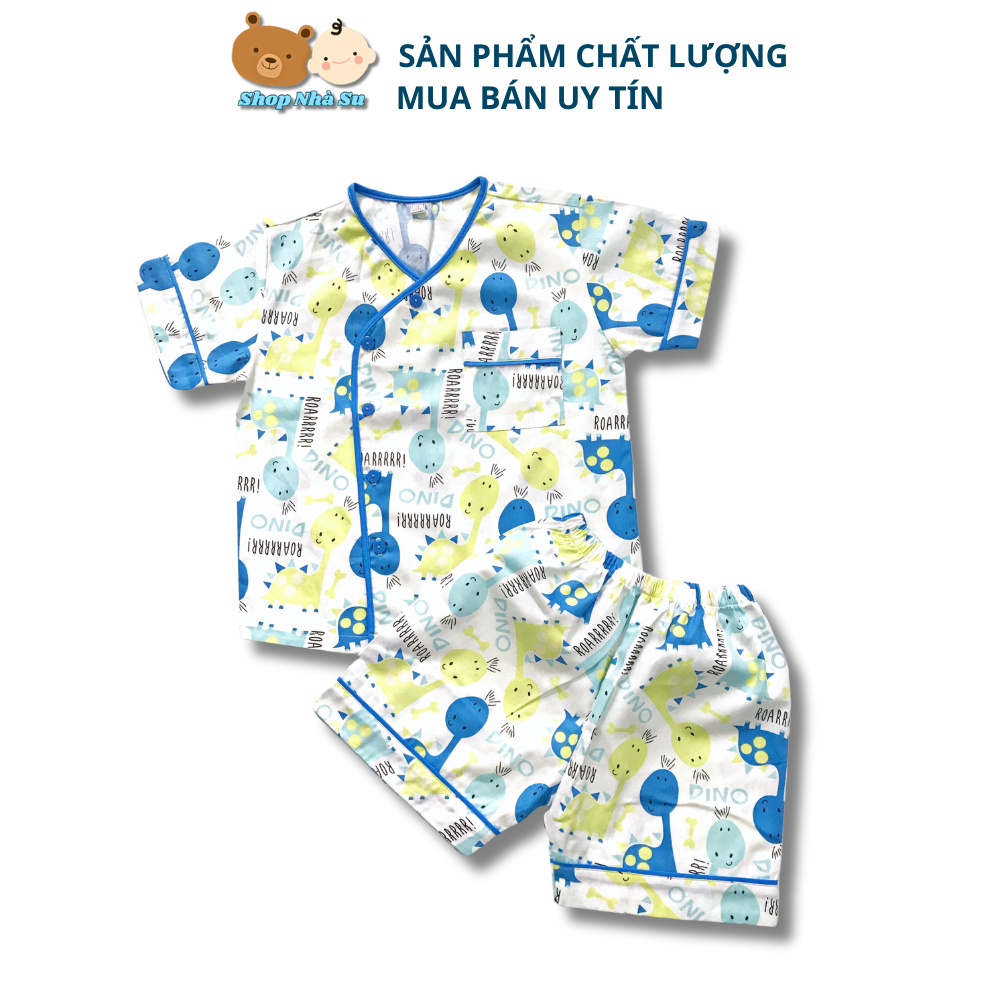 Pijama đùi cho bé vải thô cotton mịn đẹp họa tiết sắc nét chất liệu hút mồ hôi thoáng mát hình thú nhiều mẫu 10-45kg