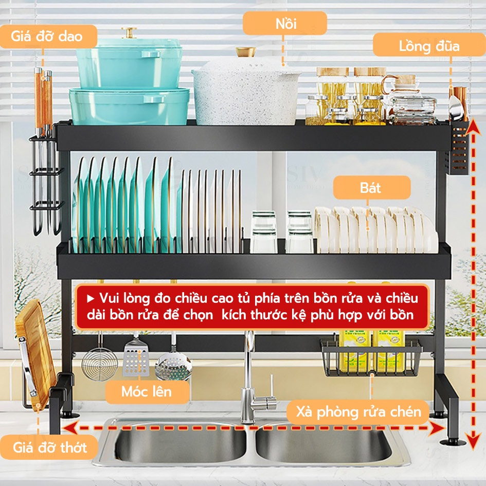 Kệ Úp Bát, Kệ Chén Đĩa Thông Minh Trên Bồn Rửa Bát, Trạn Bát Đĩa Đa Năng Kèm Ống Đũa