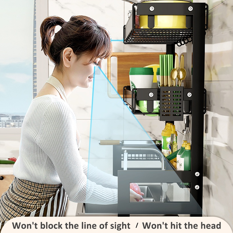 Kệ Úp Bát, Kệ Chén Đĩa Thông Minh Trên Bồn Rửa Bát, Trạn Bát Đĩa Đa Năng Kèm Ống Đũa